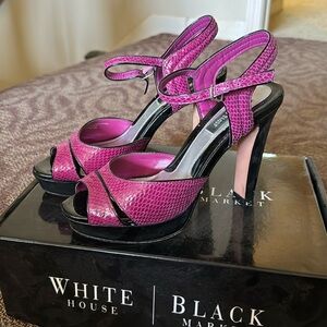 Purple snakeskin print platform heels